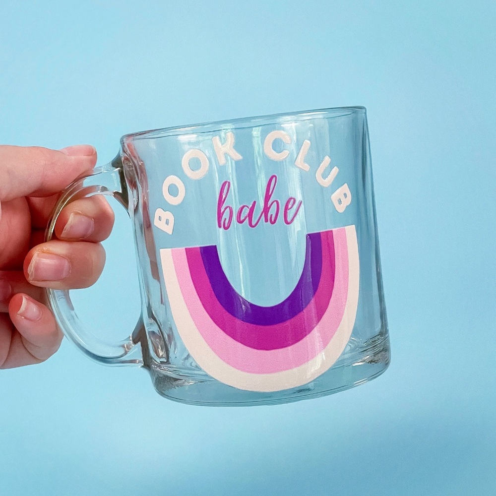 Book club babe rainbow glass mug | book lovers gift